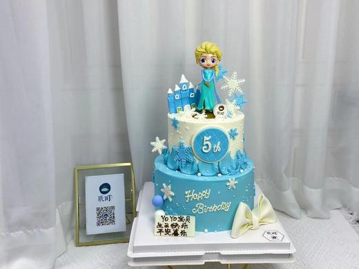 金发艾莎公主双层翻糖造型蛋糕 商品图0