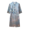 YJR-AA812新款优雅气质宽松立领五分袖拼接假两件印花雪纺连衣裙 商品缩略图7