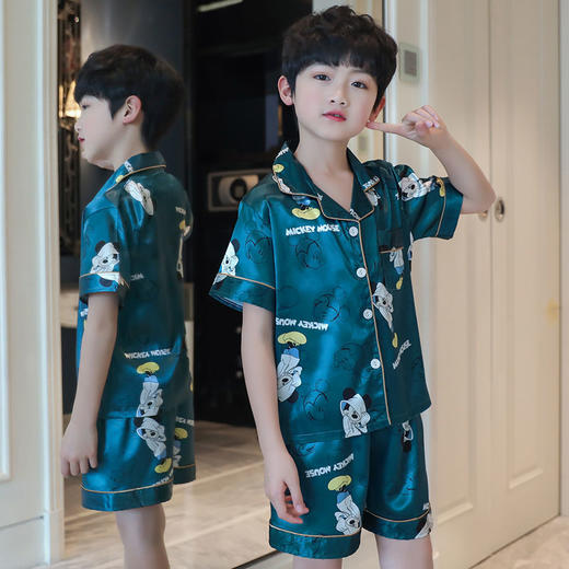 男童睡衣夏季短袖薄款套装儿童睡衣冰丝小男孩大童夏天卡通家居服 商品图0