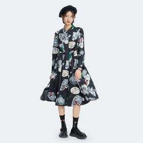 【不规则印花】谜底2022秋复古收腰印花连衣裙长袖227ML6125