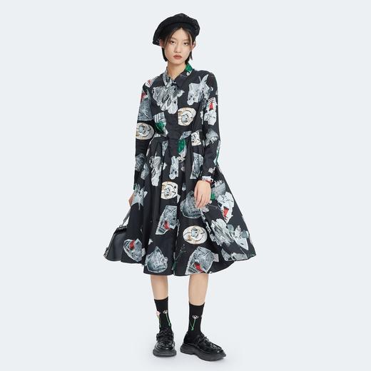 【不规则印花】谜底2022秋复古收腰印花连衣裙长袖227ML6125 商品图0