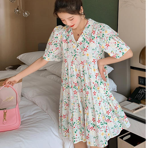 【时尚减龄孕妇碎花裙】实拍新款夏装孕妇短袖2022孕妇时尚碎花潮妈孕妇连衣裙 商品图2