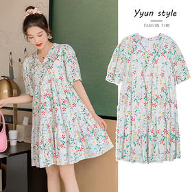 【时尚减龄孕妇碎花裙】实拍新款夏装孕妇短袖2022孕妇时尚碎花潮妈孕妇连衣裙