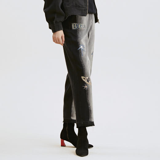 谜底秋装女复古破洞休闲萝卜裤宽松牛仔裤显瘦直筒裤子227MK6119 商品图1