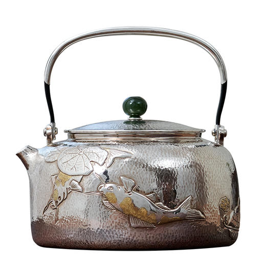 臻宝堂春江戏鲤（布目金）银壶(约900ml) 商品图0