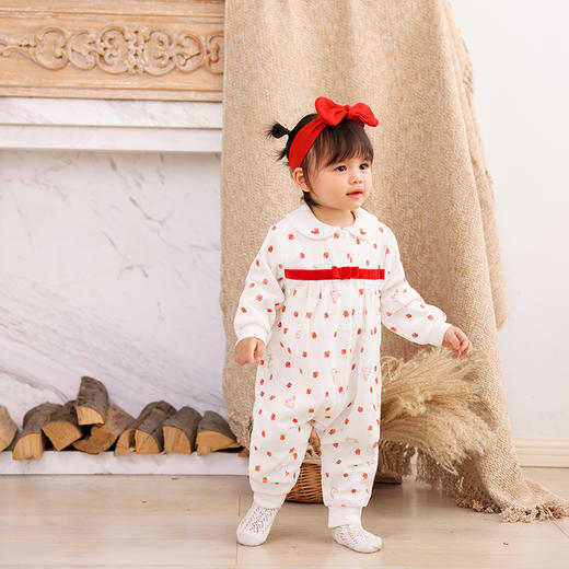 商场同款棉果果秋季新款女童甜美可爱公主风天鹅绒对开连体衣满印M322722822482 商品图0