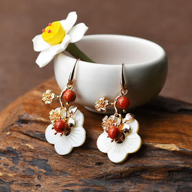 JGL-03220199贝壳花南红时尚镀金耳环 女夸张古风耳坠气质长款耳饰