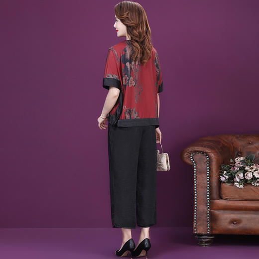 AHM blx9177仿真丝仿香云纱上衣印花复古优雅上衣 商品图3