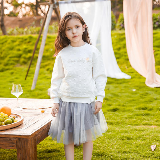 商场同款棉果果秋季新款女童纯色圆领套头空气层卫衣舒适M322180622442 商品图1