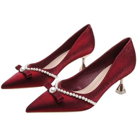 LTD-BNS8kGHFxb新款时尚气质尖头珍珠低跟高跟鞋 商品图7