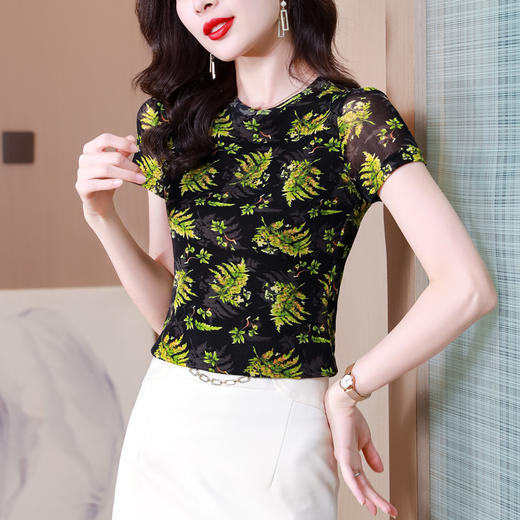 KQL 654T1179时尚短袖上衣遮肉舒适透气洋气小衫 商品图1