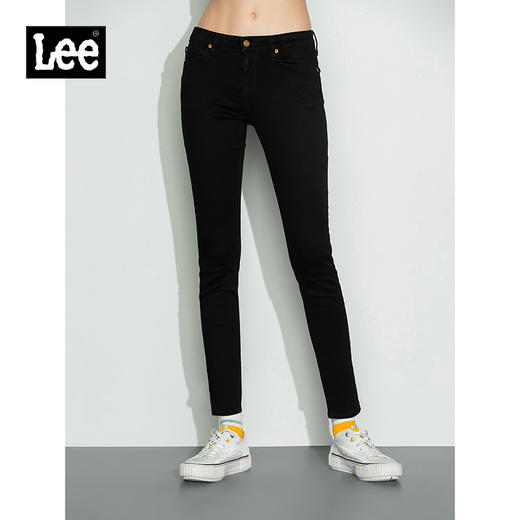 Lee商场同款22秋季新品女418修身中腰牛仔裤黑色LWB1004185TR-898 商品图0