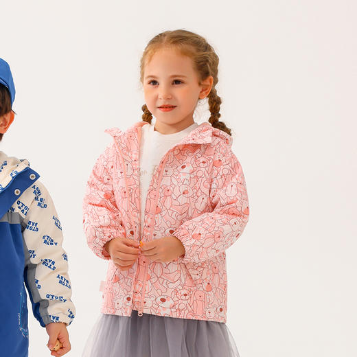 商场同款棉果果秋季新款女童科技面料摇粒绒内里粉嫩满印可爱保暖冲锋衣连帽外套M322100322463 商品图1