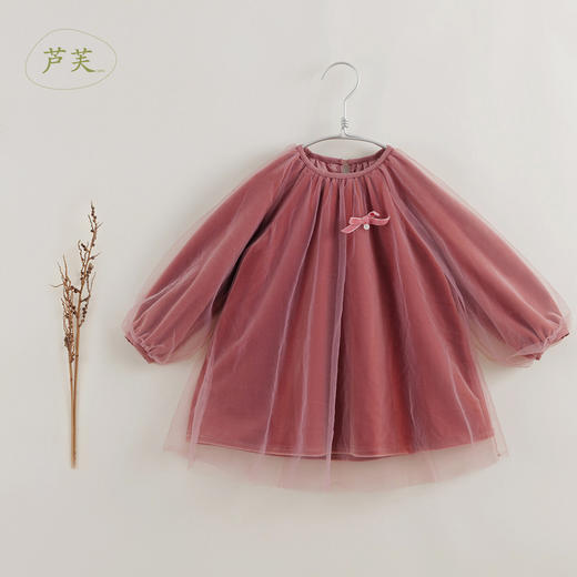 【马克珍妮 芦芙】秋装新款 女童丝绒复古网纱连衣裙221363 商品图2
