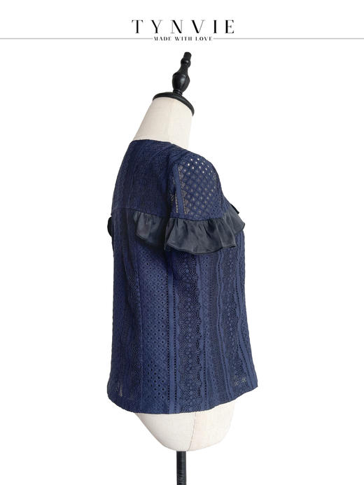 TYNVIE 心形领口小盖袖上衣-藏青 商品图2