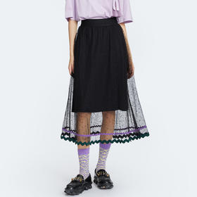 MIIDII谜底2022春新款复古浪漫A型网纱裙蕾丝长半身裙221MB0092