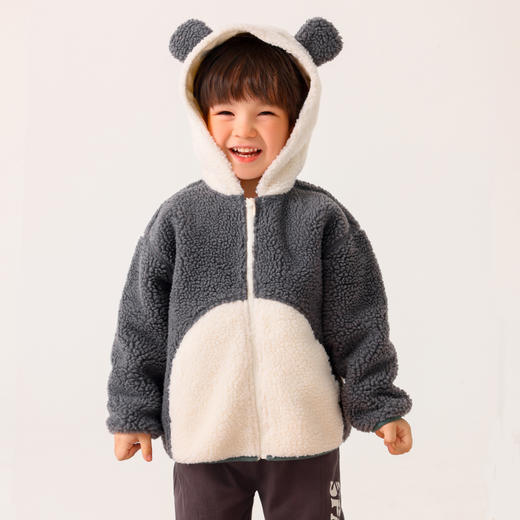 商场同款棉果果秋季新款小熊猫男女童可爱萌萌哒连帽大颗粒羊羔绒外套M312100422494 商品图1