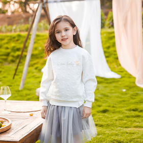 商场同款棉果果秋季新款女童纯色圆领套头空气层卫衣舒适M322180622442