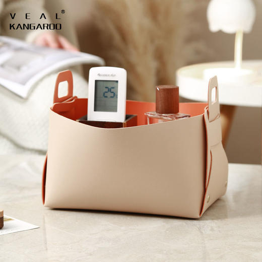 轻奢客厅玄关桌面皮质收纳盒钥匙遥控器化妆品口红杂物整理收纳筐 商品图1