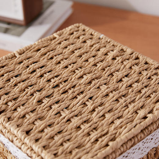 家用手工编织收纳筐零食化妆品带盖卡通小熊收纳篮田园可爱储物箱 商品图5