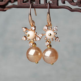 JGL-03220288镀金珍珠耳环复古贝壳耳饰气质汉服旗袍配饰送女友礼物