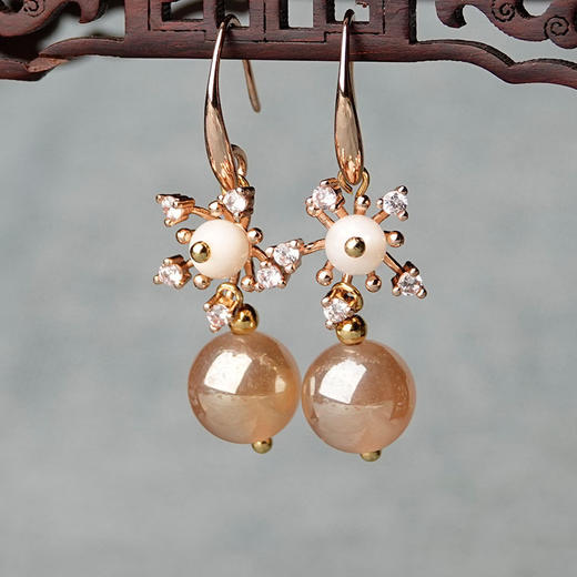 JGL-03220288镀金珍珠耳环复古贝壳耳饰气质汉服旗袍配饰送女友礼物 商品图0