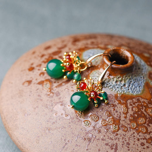 JGL-03220171复古简约耳坠唯美绿玛瑙耳环古典耳环 商品图2