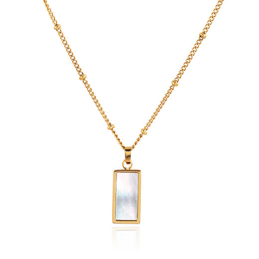 Oflye潮流饰品 钛钢项链女珍珠母贝几何吊坠独特锁骨链高质感装饰品 商品图4