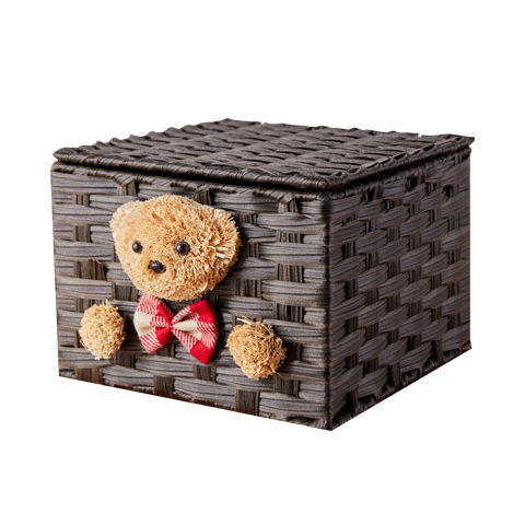 家用手工编织收纳筐零食化妆品带盖卡通小熊收纳篮田园可爱储物箱 商品图7