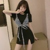 洋气显高炸街套装时尚绑带牛仔小吊带配开叉短袖连衣裙两件套女七夕情人节 商品缩略图1
