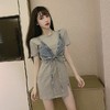 洋气显高炸街套装时尚绑带牛仔小吊带配开叉短袖连衣裙两件套女七夕情人节 商品缩略图6