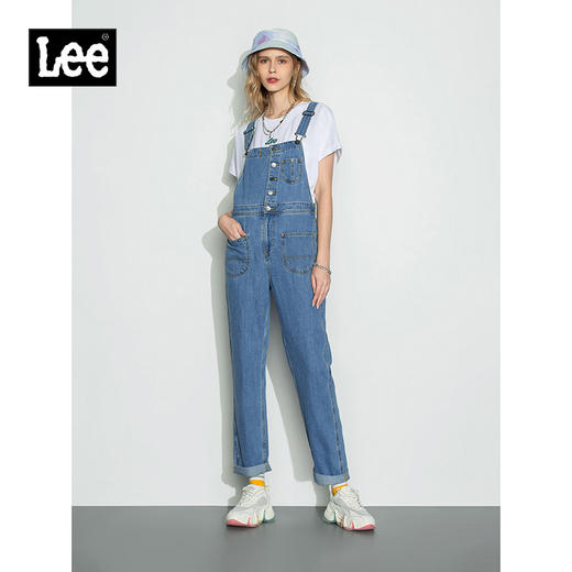 Lee商场同款22秋季新品中蓝色女款背带牛仔长裤LWB0043565PN-351 商品图0