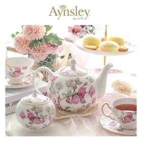 英国Aynsley安斯丽奥本红玫瑰雅典骨瓷1杯1碟套装英式咖啡下午茶