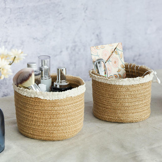 黄麻编织收纳筐布艺桌面收纳盒多功能杂物化妆品首饰小物件整理盒 商品图4