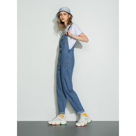 Lee商场同款22秋季新品中蓝色女款背带牛仔长裤LWB0043565PN-351 商品图3