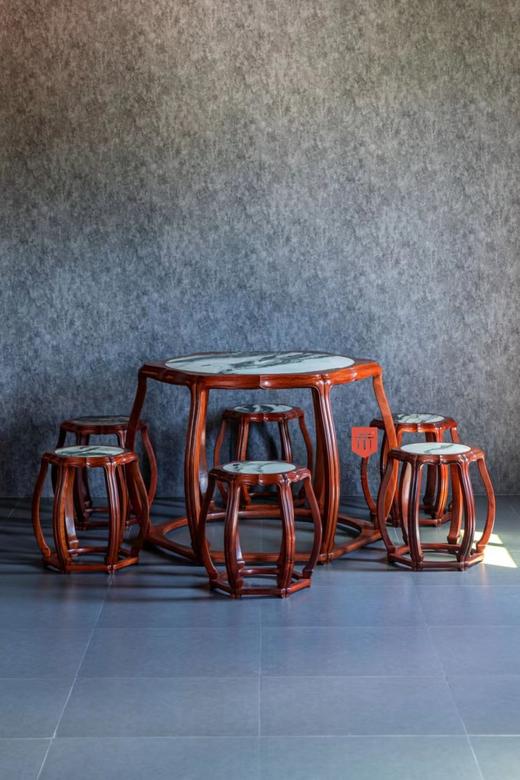 红桥红  家具严选  缅甸花梨（大果紫檀）【石面 海棠桌 七件套】 商品图1