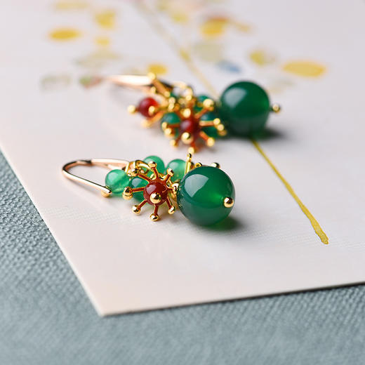 JGL-03220171复古简约耳坠唯美绿玛瑙耳环古典耳环 商品图3