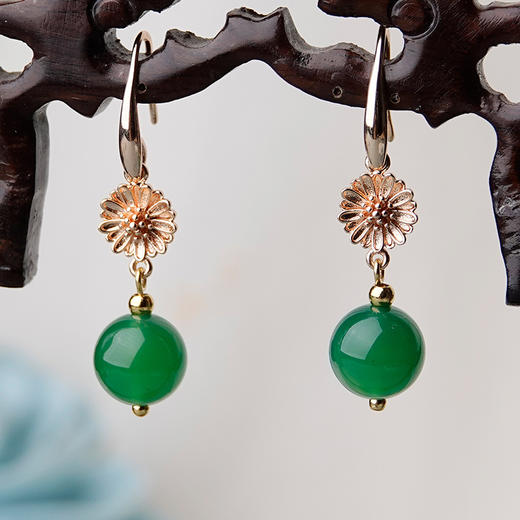 JGL-03220292镀金雏菊绿玛瑙耳环小清新女学生耳饰简日常耳坠礼物 商品图1