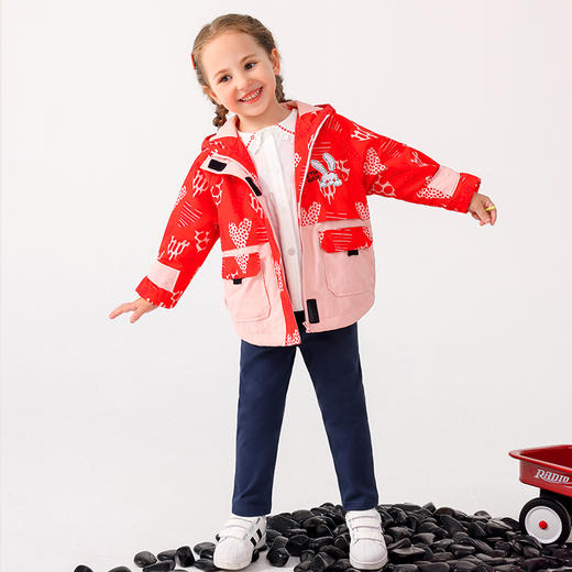 商场同款棉果果秋季新款女童满印甜美连帽夹棉风衣外套M322100322466 商品图0