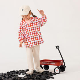 商场同款棉果果秋季新款男女童全棉里子经典格子连帽印花风衣外套M322100322465