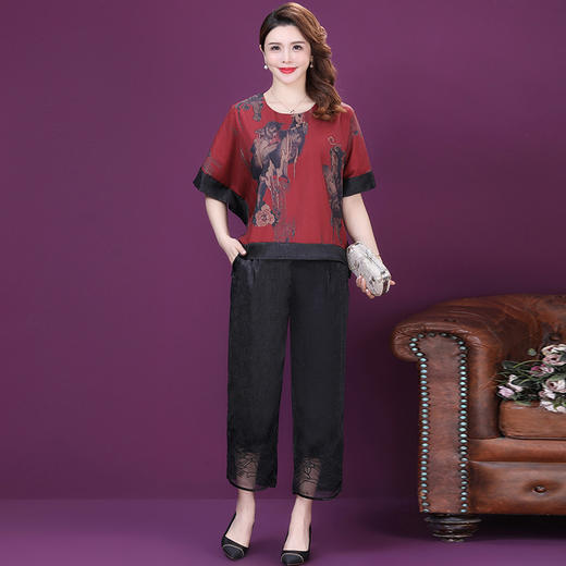 AHM blx9177仿真丝仿香云纱上衣印花复古优雅上衣 商品图0