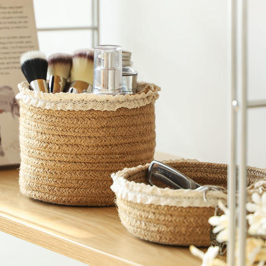 黄麻编织收纳筐布艺桌面收纳盒多功能杂物化妆品首饰小物件整理盒 商品图0