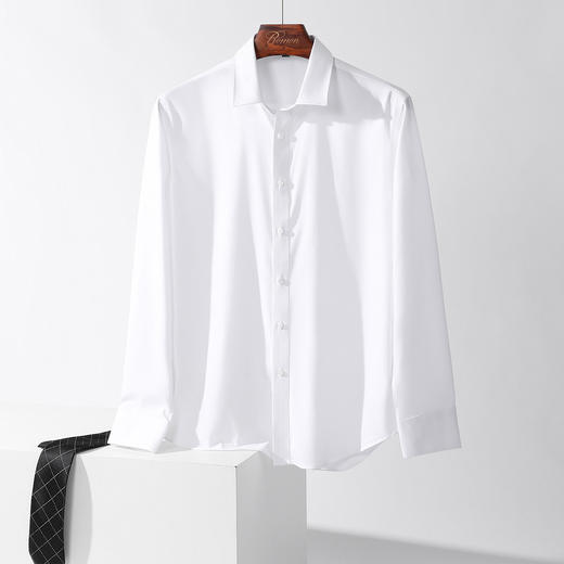 【防水防油防污】罗蒙男士衬衫经典纯色商务通勤百搭休闲三防长袖衬衫 商品图2