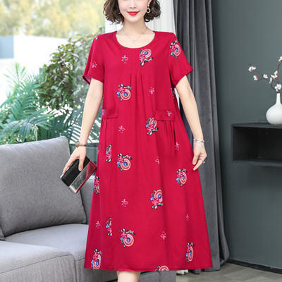 特大码300斤棉绸连衣裙女中长款加肥加大200斤胖妈妈装裙子HS-083 商品图6