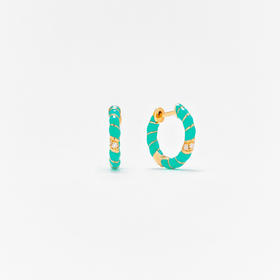 订购10周到｜Yvonne Leon-Les Torsades-9K黄金 珐琅 钻石 麻花 耳环（松石蓝色）［法国设计师］