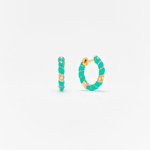 订购10周到｜Yvonne Leon-Les Torsades-9K黄金 珐琅 钻石 麻花 耳环（松石蓝色）［法国设计师］ 商品图0