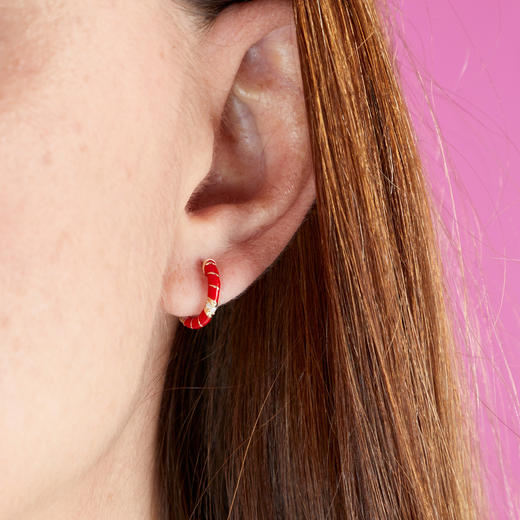 订购10周到｜Yvonne Leon-Les Torsades-9K黄金 珐琅 钻石 麻花 耳环（经典红色）［法国设计师］ 商品图1