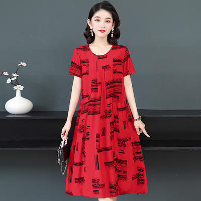 特大码300斤棉绸连衣裙女中长款加肥加大200斤胖妈妈装裙子HS-083 商品图4