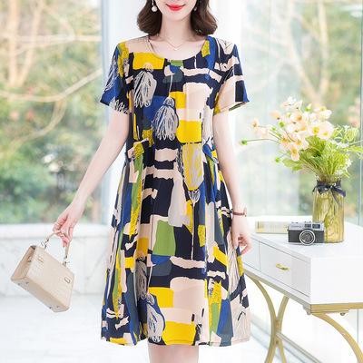 特大码300斤棉绸连衣裙女中长款加肥加大200斤胖妈妈装裙子HS-083 商品图5