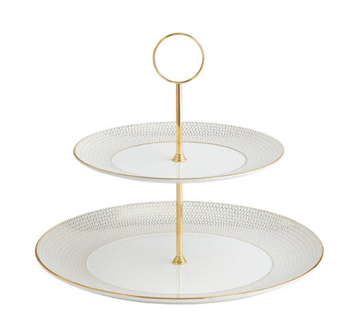 【团购展示】WEDGWOOD玮致活 金色几何双层点心盘 商品图0
